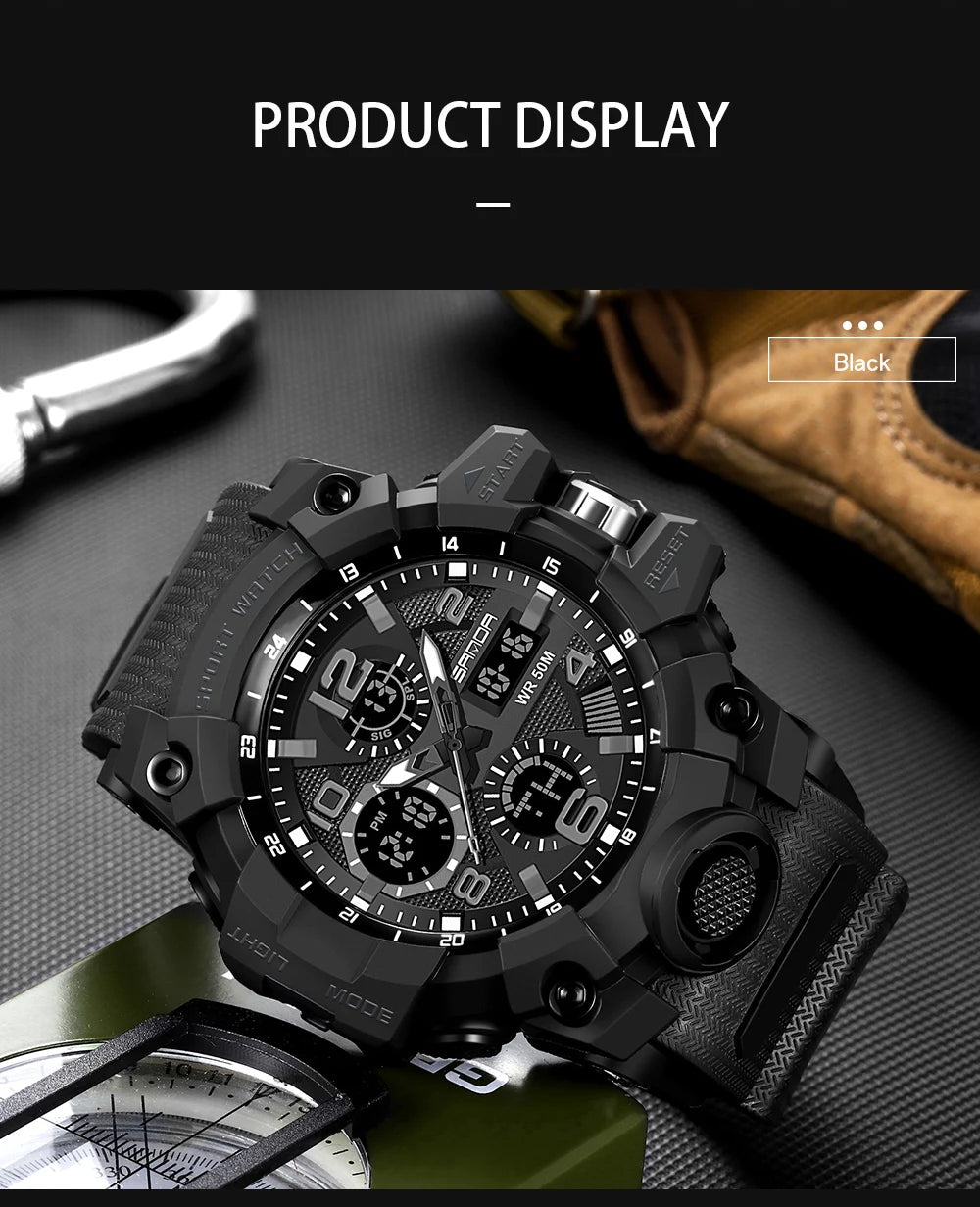 SANDA G Style Sports Military Men's Watches Waterproof Dual Display Quartz Wristwatch For Male Clock Stopwatch Relogios Masculin