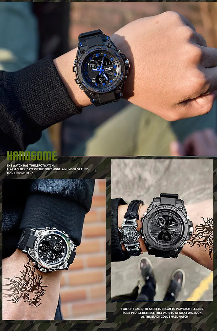 SANDA G Style Men Digital Watch Military Sports Watches Dual Display Waterproof Electronic Wristwatch Relogio Masculino 739