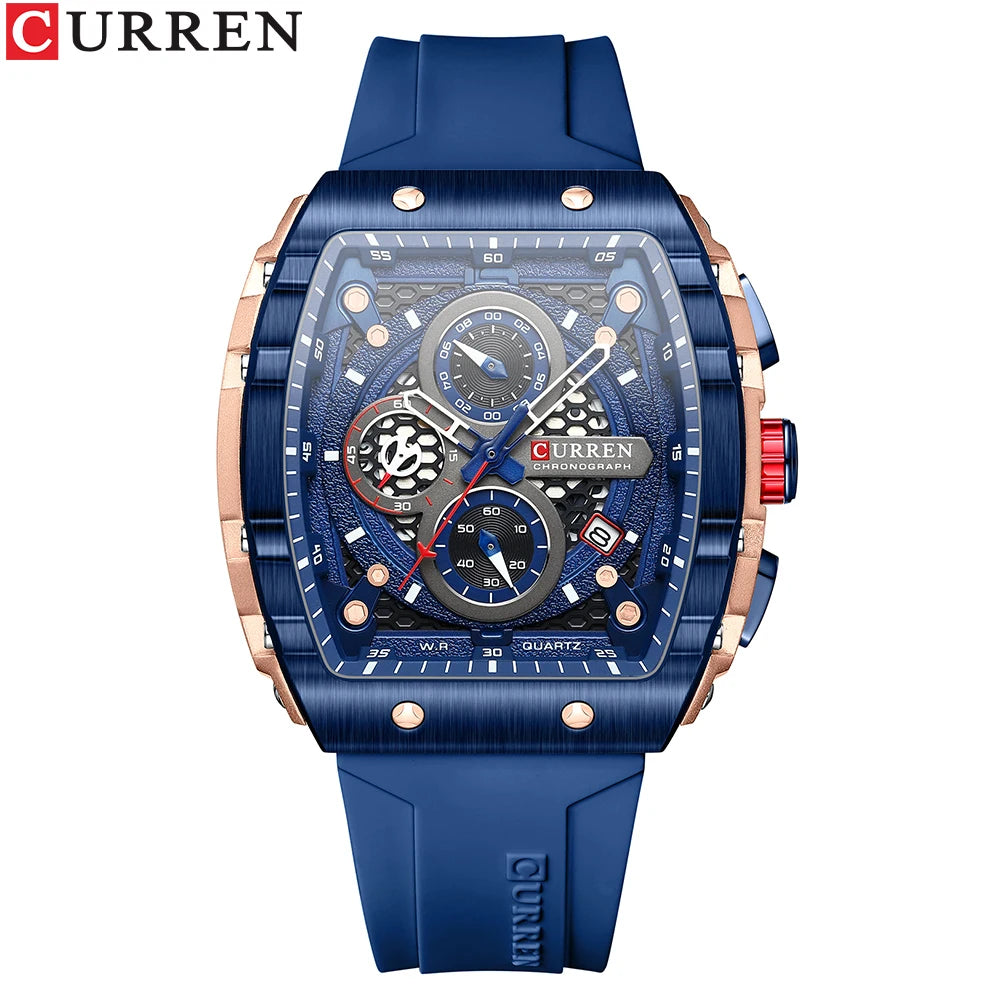 CURREN Top Brand Men's Watches Luxury Square Quartz Wristwatch  Waterproof Luminous Chronograph Watch for Men Date Clock