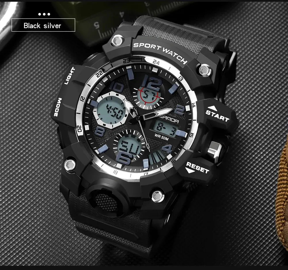 SANDA G Style Sports Military Men's Watches Waterproof Dual Display Quartz Wristwatch For Male Clock Stopwatch Relogios Masculin