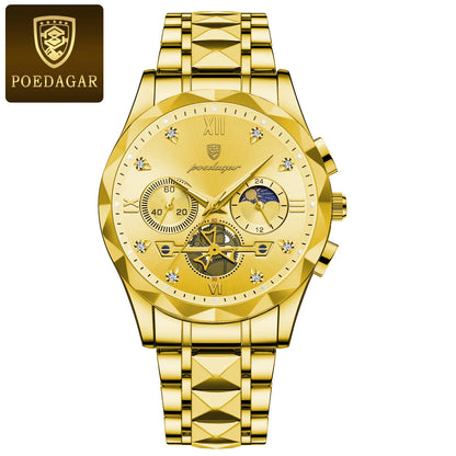 POEDAGAR Luxury Man Wristwatch Waterproof Luminous Chronograph Watch for Men Stainless Steel Men's Quartz Watches reloj hombre