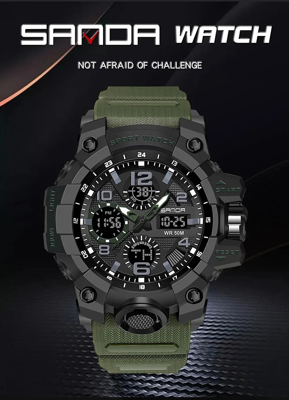 SANDA G Style Sports Military Men's Watches Waterproof Dual Display Quartz Wristwatch For Male Clock Stopwatch Relogios Masculin