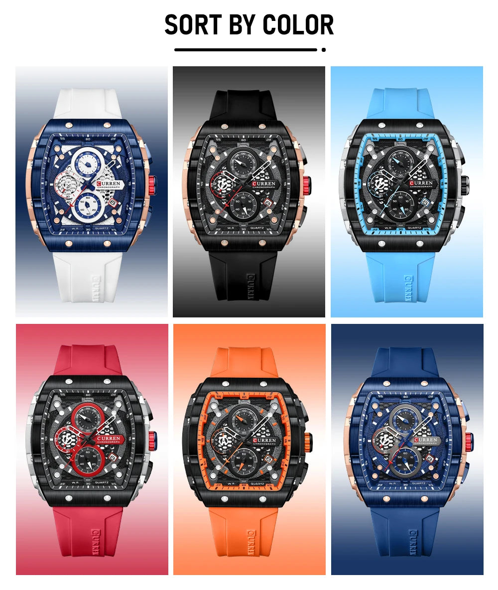 CURREN Top Brand Men's Watches Luxury Square Quartz Wristwatch  Waterproof Luminous Chronograph Watch for Men Date Clock