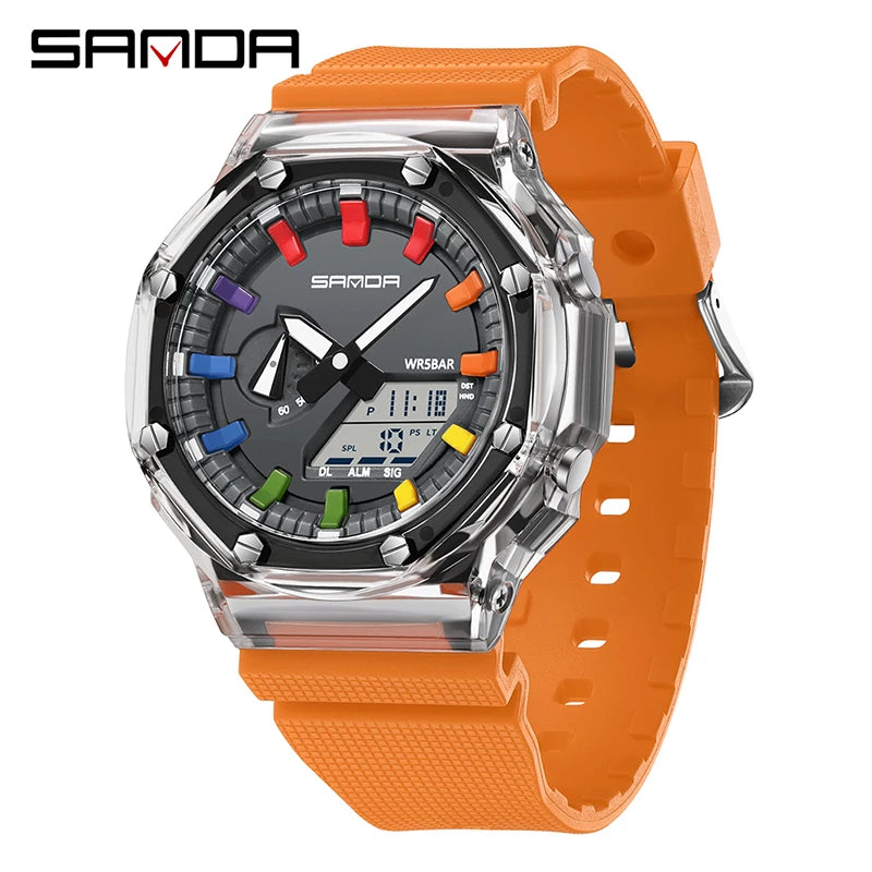 SANDA G Style Men Quartz Watch Countdown Stopwatch LED Electronic Outdoor Military Alarm Waterproof Shock Digital Wristwatch