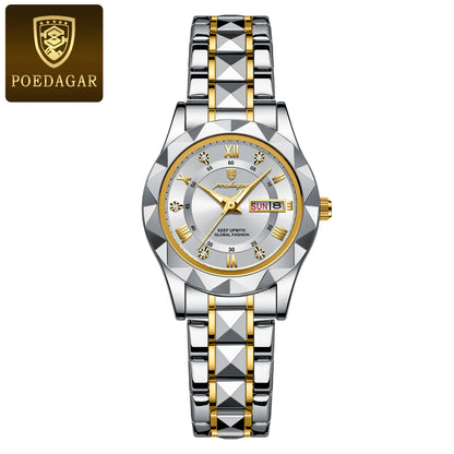 POEDAGAR Luxury Elegant Women Watch Luminous Waterproof Week Date Woman Wristwatch Stainless Steel Quartz Fashion Ladies Watches