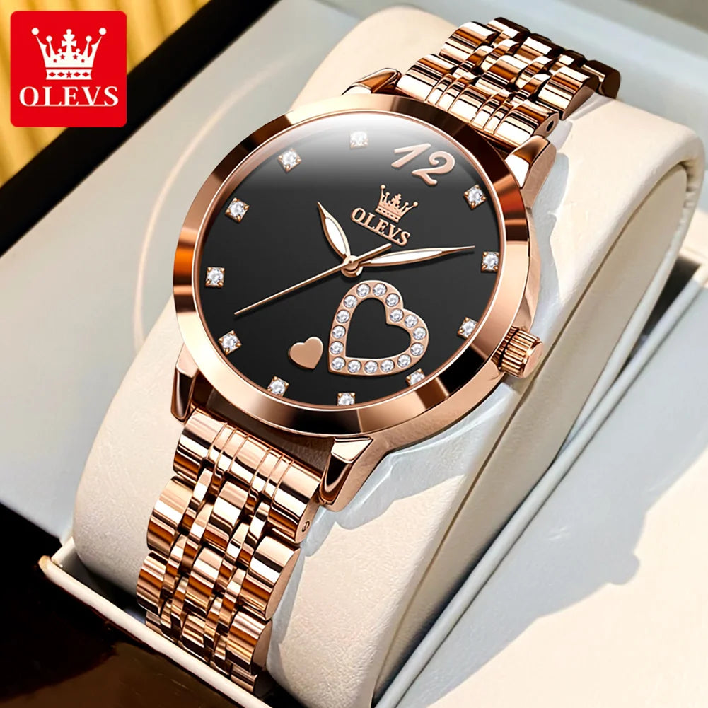 OLEVS Japan Quartz Women Watch Stainless steel Bracelet "Love" Dial Fashion Elegant Waterproof Luminous Quartz Watch for Ladies