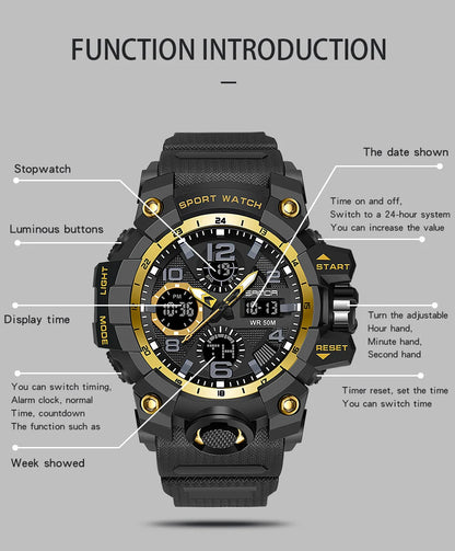 SANDA G Style Sports Military Men's Watches Waterproof Dual Display Quartz Wristwatch For Male Clock Stopwatch Relogios Masculin