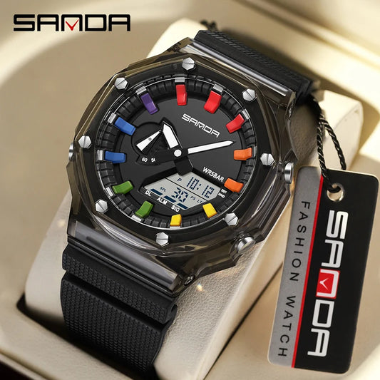 SANDA G Style Men Quartz Watch Countdown Stopwatch LED Electronic Outdoor Military Alarm Waterproof Shock Digital Wristwatch