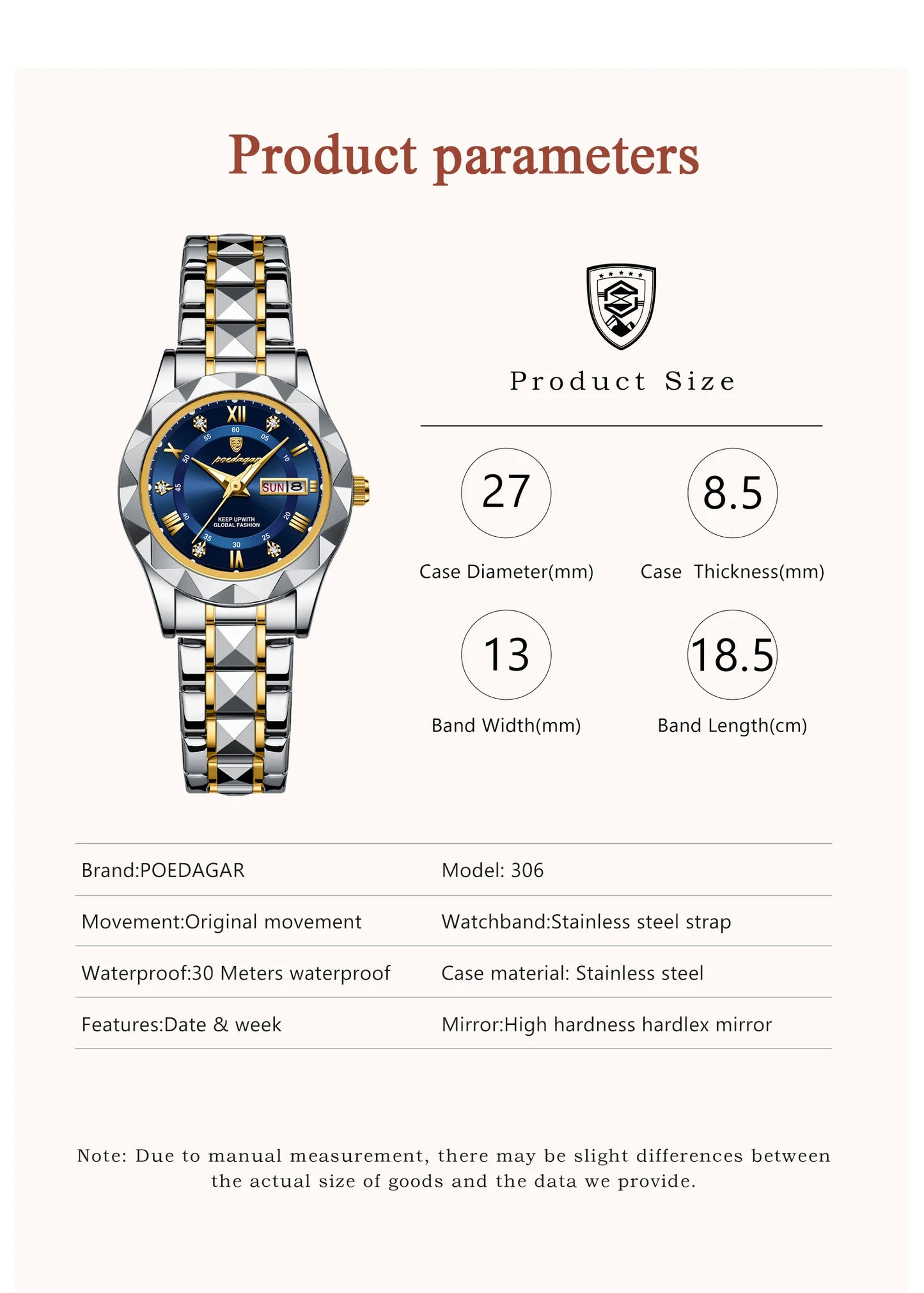 POEDAGAR Luxury Elegant Women Watch Luminous Waterproof Week Date Woman Wristwatch Stainless Steel Quartz Fashion Ladies Watches