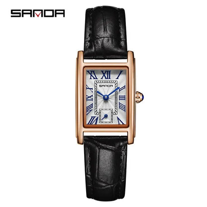 SANDA 1116 New Fashion 2024 Elegant Design Rectangle Dial Water Resistant Quartz Movement Business Women Analog Wrist Watch