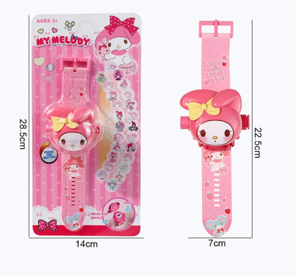 Kawaii 3D Projection Digital Watch Kawaii Hello Kitty Kuromi Cinnamoroll Anime Action Figure Toy Watch Flip Popular Kids  Toys