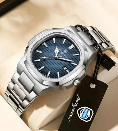 PAAZOMU Luxury Man Wristwatch Waterproof Luminous Chronograph Watch for Men Stainless Steel Men's Quartz Watches reloj hombre