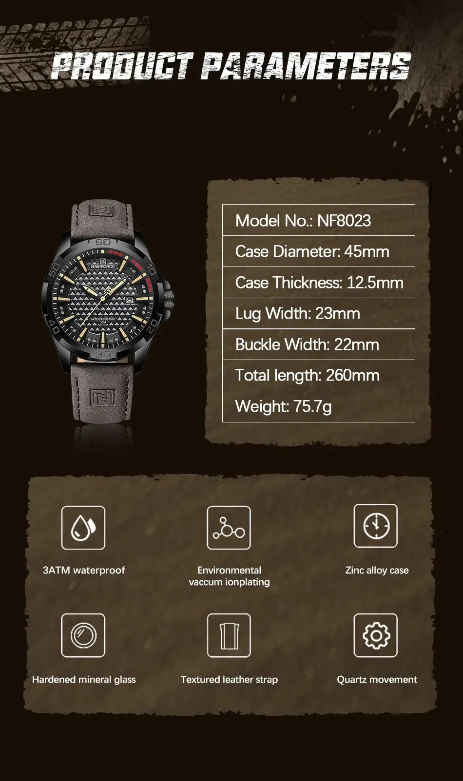 NAVIFORCE Men Casual Sport Military Quartz Calendar Wrist Watch for Man Business Leather Waterproof Male Clock Relogio Masculino