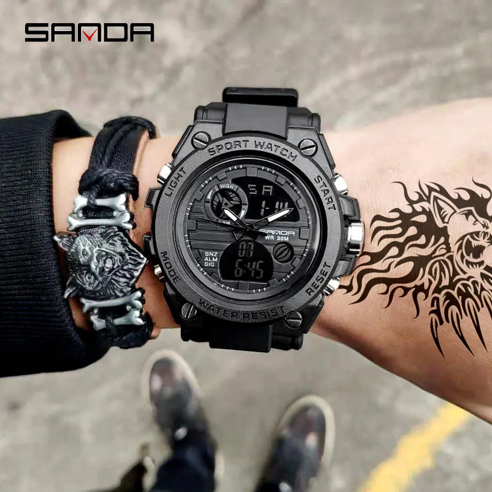 SANDA G Style Men Digital Watch Military Sports Watches Dual Display Waterproof Electronic Wristwatch Relogio Masculino 739