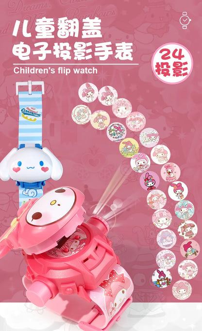 Kawaii 3D Projection Digital Watch Kawaii Hello Kitty Kuromi Cinnamoroll Anime Action Figure Toy Watch Flip Popular Kids  Toys