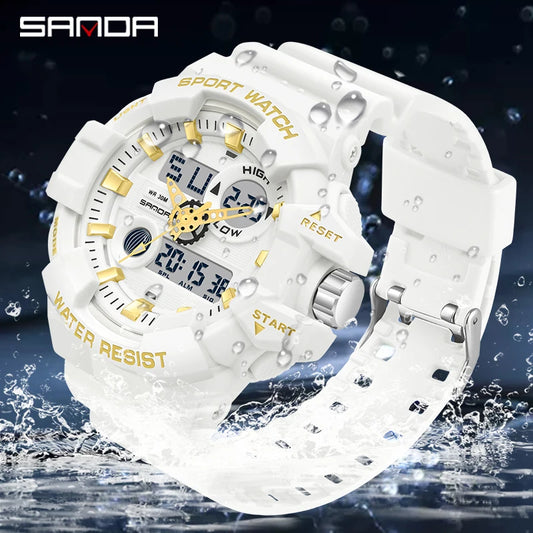 SANDA G Style White Sports Men's Watches Top Brand Luxury Military Quartz Watch Men Waterproof LED Digital Wristwatches