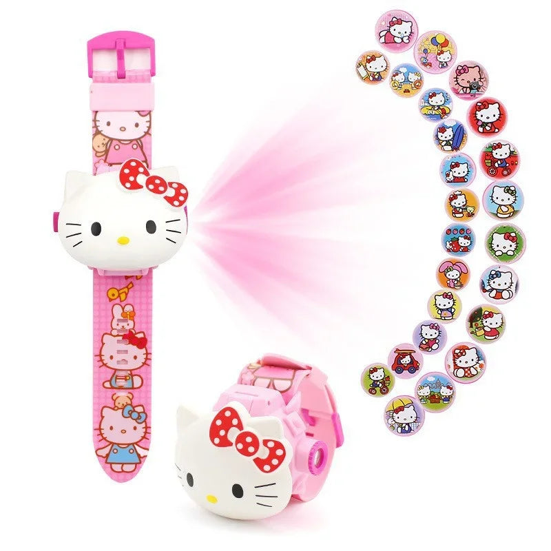 Kawaii 3D Projection Digital Watch Kawaii Hello Kitty Kuromi Cinnamoroll Anime Action Figure Toy Watch Flip Popular Kids  Toys