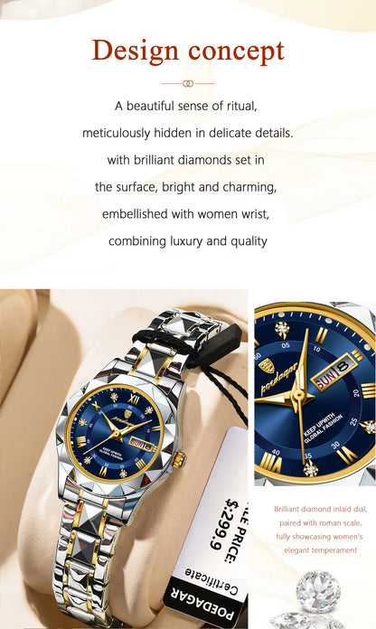 POEDAGAR Luxury Elegant Women Watch Luminous Waterproof Week Date Woman Wristwatch Stainless Steel Quartz Fashion Ladies Watches