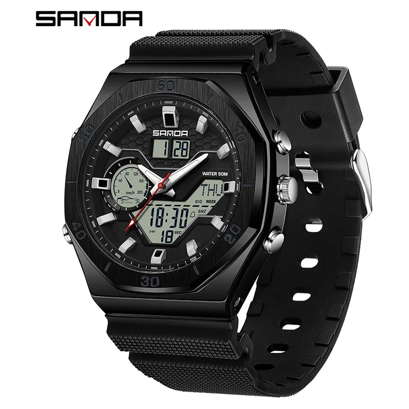 SANDA G Style Digital Men Watches Dual Display Three Time Waterproof Shock Sports Watch Military Countdown Male LED Quartz Clock