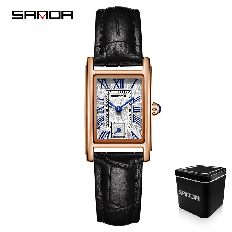 Sanda 1116 New Fashion 2023 Elegant Design Rectangle Dial Water Resistant Quartz Movement Business Women Analog Wrist Watch