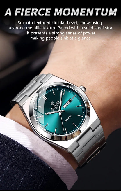 UTHAI Men Watch Light Luxury Brand Stainless Steel Double Calendar Waterproof Male Business Leisure Fashion Quartz Clock Watches