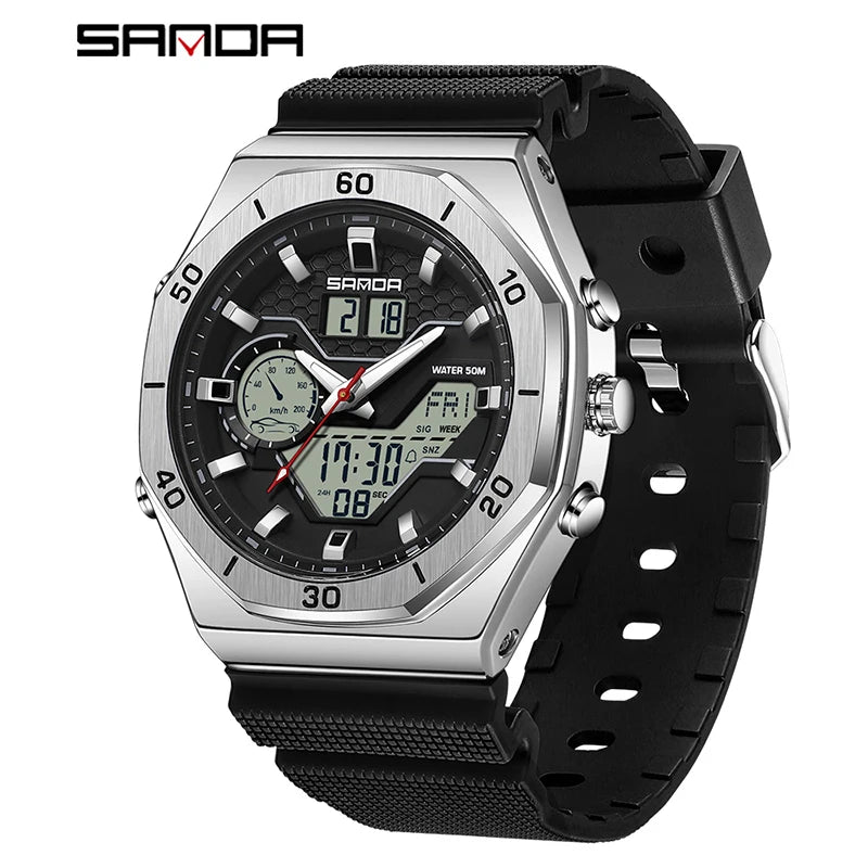 SANDA G Style Digital Men Watches Dual Display Three Time Waterproof Shock Sports Watch Military Countdown Male LED Quartz Clock