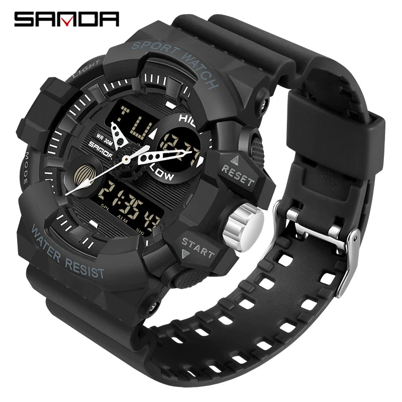 SANDA G Style White Sports Men's Watches Top Brand Luxury Military Quartz Watch Men Waterproof LED Digital Wristwatches