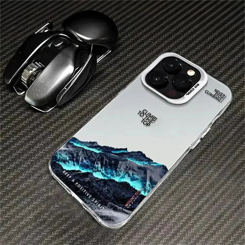 Phone Case For IPhone 16 15 14 13 12 11 Pro XS Max X XR 7 8 Plus Snow Mountain Landscape Sunset Plating Matte Hard Cover Funda