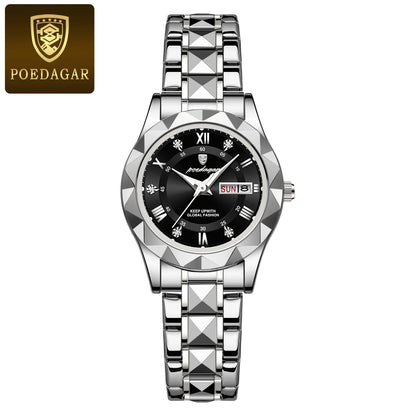 POEDAGAR Luxury Elegant Women Watch Luminous Waterproof Week Date Woman Wristwatch Stainless Steel Quartz Fashion Ladies Watches