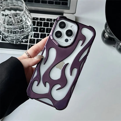 Fashion Hollowed Fire Flame Phone Case For iphone 16 15 14 13 12 11 Pro Max Plus Cool Boy Girl Silver Electroplated Soft Cover