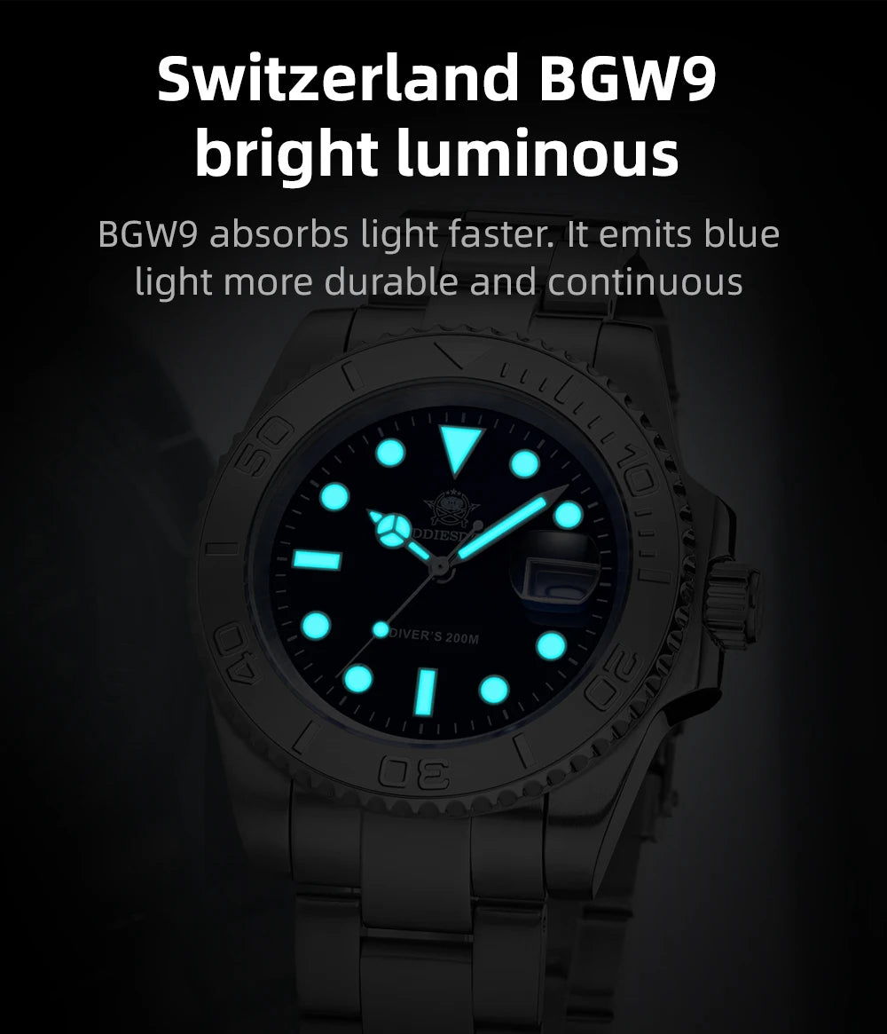 ADDIESDIVE Luxurious Men's Analog Quartz Watch BGW9 Luminous 20 Bar Waterproof Men's Diving Stainless Steel Men Watches H3