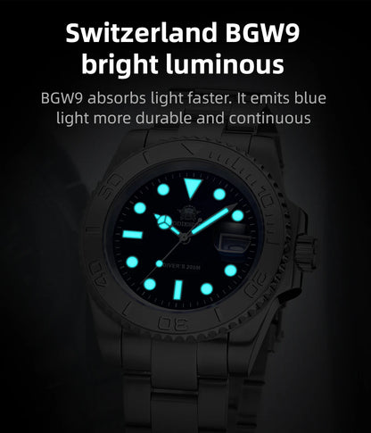 ADDIESDIVE Luxurious Men's Analog Quartz Watch BGW9 Luminous 20 Bar Waterproof Men's Diving Stainless Steel Men Watches H3