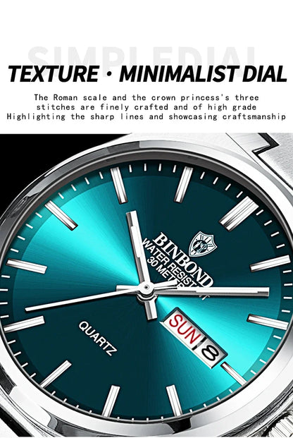 BINBOND Men's Watches Fine Steel Sport Fashion Original Quartz Watch for Man Waterproof Luminous Date Weel Gentleman Trend Relo