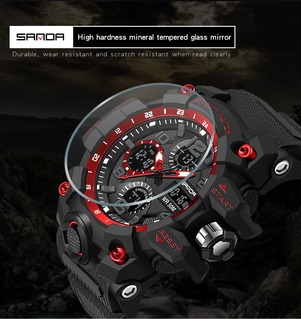 SANDA G Style Sports Military Men's Watches Waterproof Dual Display Quartz Wristwatch For Male Clock Stopwatch Relogios Masculin