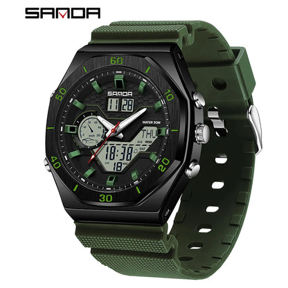 SANDA G Style Digital Men Watches Dual Display Three Time Waterproof Shock Sports Watch Military Countdown Male LED Quartz Clock