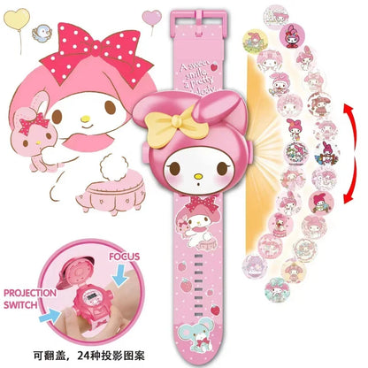 Kawaii 3D Projection Digital Watch Kawaii Hello Kitty Kuromi Cinnamoroll Anime Action Figure Toy Watch Flip Popular Kids  Toys