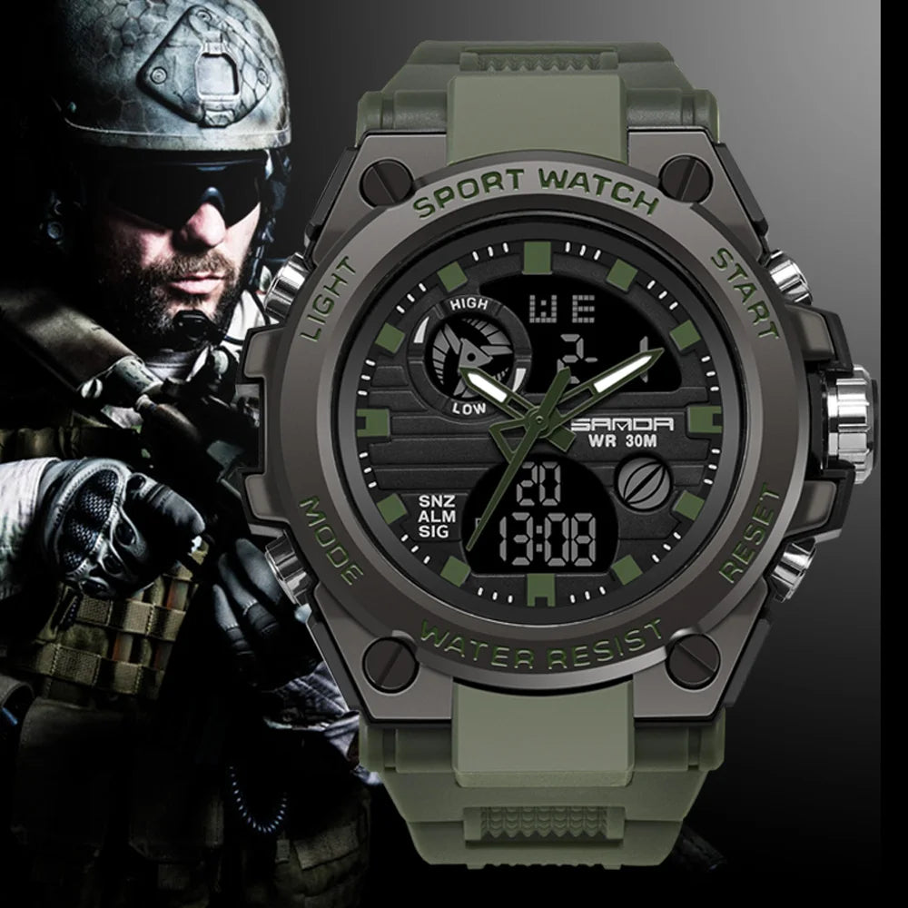 SANDA G Style Men Digital Watch Military Sports Watches Dual Display Waterproof Electronic Wristwatch Relogio Masculino 739