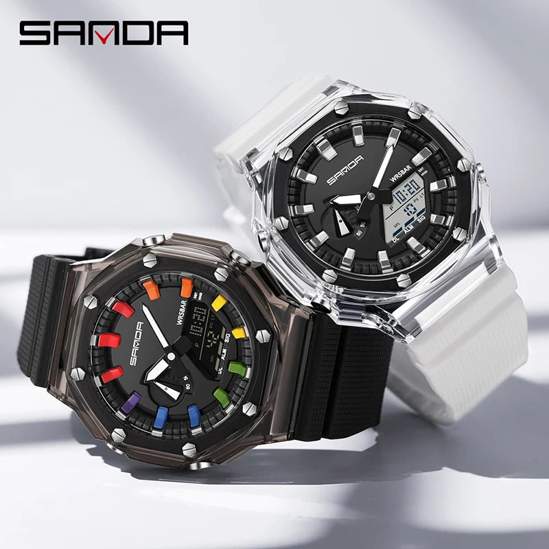 SANDA G Style Men Quartz Watch Countdown Stopwatch LED Electronic Outdoor Military Alarm Waterproof Shock Digital Wristwatch