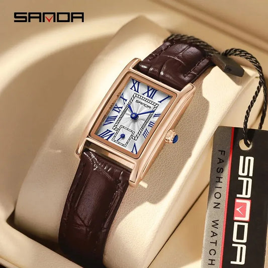 SANDA 1116 New Fashion 2024 Elegant Design Rectangle Dial Water Resistant Quartz Movement Business Women Analog Wrist Watch