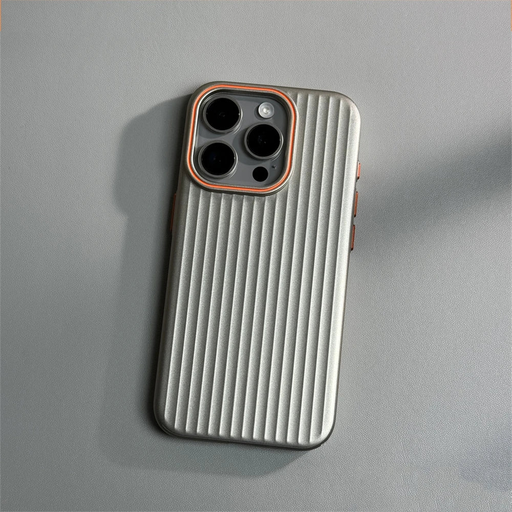 Luxury Corrugated Matte Shockprof Case For iPhone 16 15 14 13 12 Pro Max Plus Luxury Plating Wave Non-slip Bumper Hard PC Cover