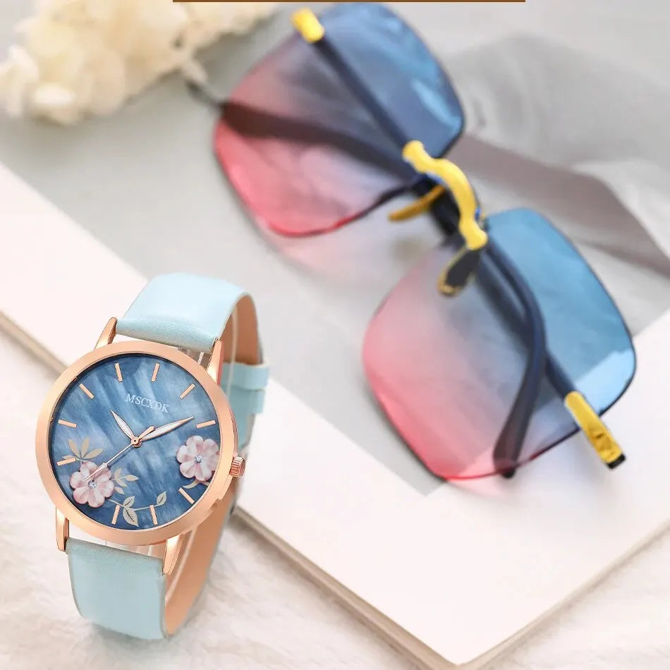 Women Fashion Watch Casual Bracelet Watches Glasses Set Ladies Simple Dial Quartz Wristwatches Dress Clock Montre Femme