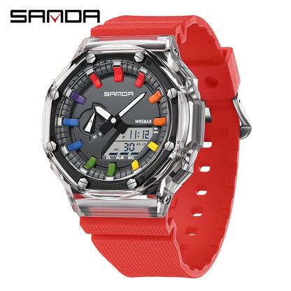 SANDA G Style Men Quartz Watch Countdown Stopwatch LED Electronic Outdoor Military Alarm Waterproof Shock Digital Wristwatch