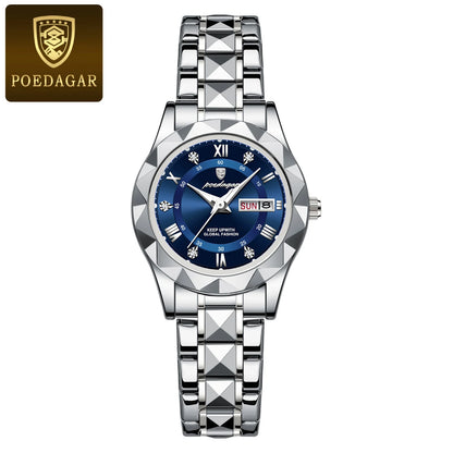 POEDAGAR Luxury Elegant Women Watch Luminous Waterproof Week Date Woman Wristwatch Stainless Steel Quartz Fashion Ladies Watches