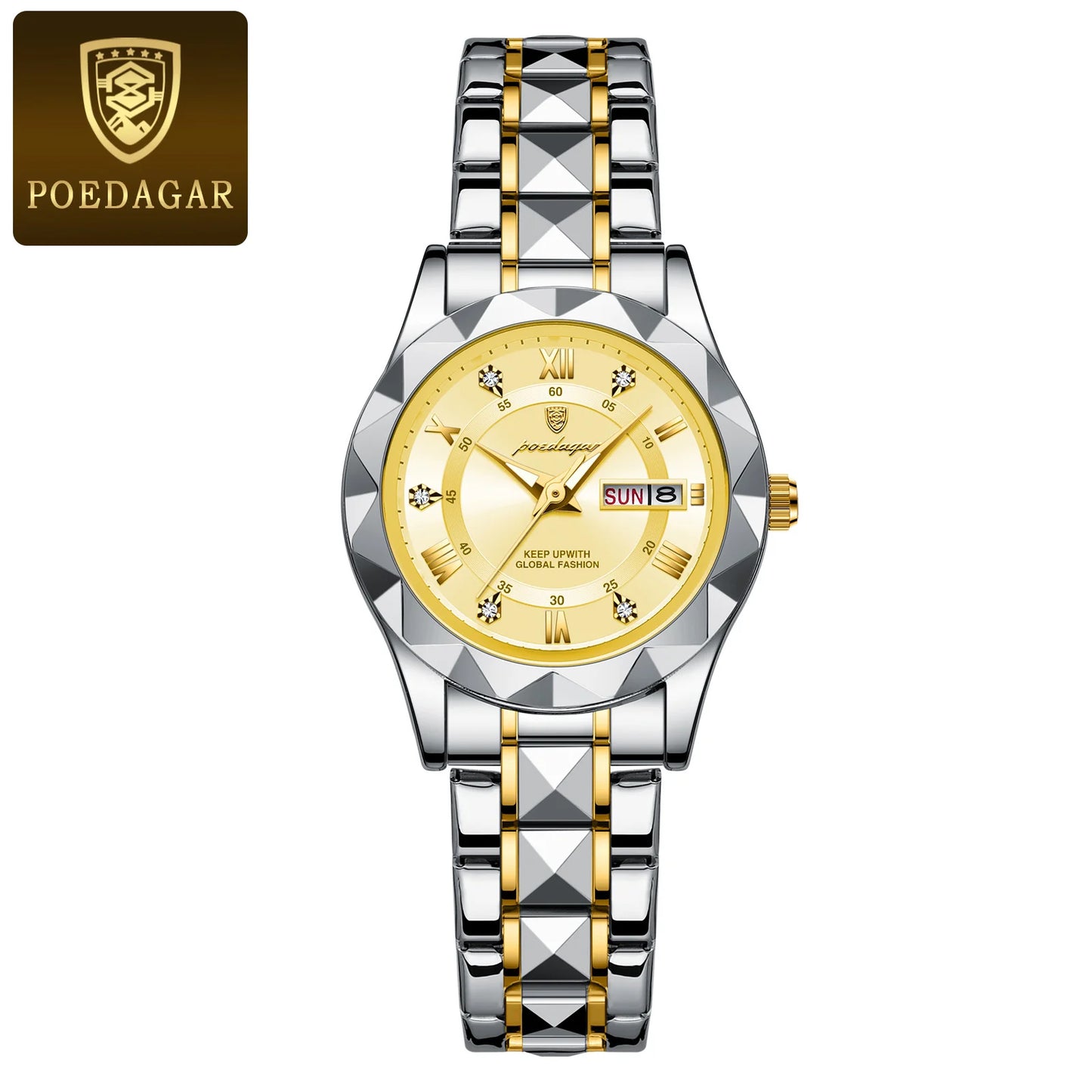 POEDAGAR Luxury Elegant Women Watch Luminous Waterproof Week Date Woman Wristwatch Stainless Steel Quartz Fashion Ladies Watches