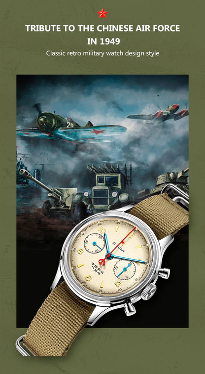 RED STAR 38mm Men's 1963 Chronograph Mechanical Watch Pilot with Seagull Movement ST1901 Air Force Aviation Sapphire Goose 40mm