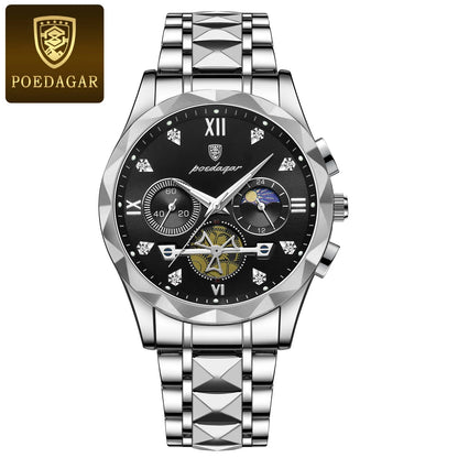 POEDAGAR Luxury Man Wristwatch Waterproof Luminous Chronograph Watch for Men Stainless Steel Men's Quartz Watches reloj hombre