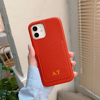 Personalized Phone Case with Card Holder Custom Initials Protective Cover iPhone16Promax 15 14 13 12 11Pro Max XS XR 16 15Plus