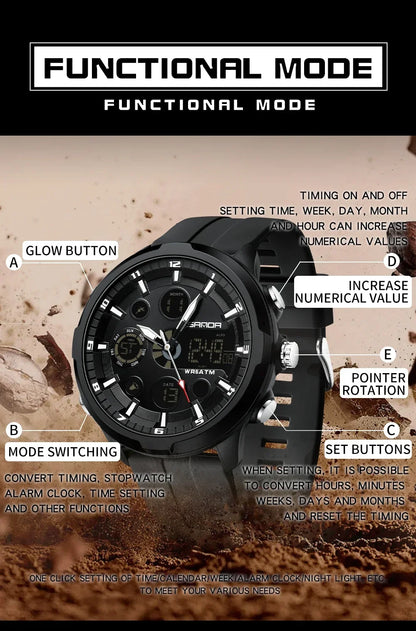 SANDA 9053  50M Waterproof Quartz Wristwatch for Male Relogios Masculino G Sports Military Men's Watches Luxury Digital Watch