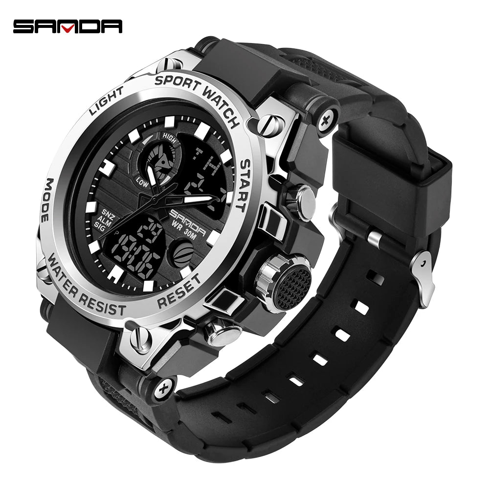 SANDA G Style Men Digital Watch Military Sports Watches Dual Display Waterproof Electronic Wristwatch Relogio Masculino 739