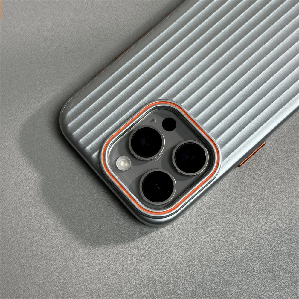 Luxury Corrugated Matte Shockprof Case For iPhone 16 15 14 13 12 Pro Max Plus Luxury Plating Wave Non-slip Bumper Hard PC Cover